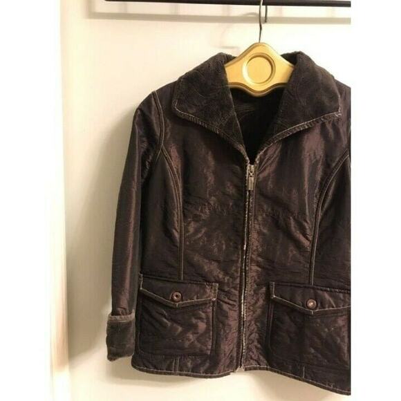 Bernardo Long Sleeve Zipper closure Brown jacket relaxed collared sz pxs satin - Picture 2 of 8